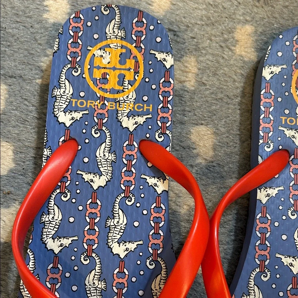 Tory Burch Red and Blue Flip Flops